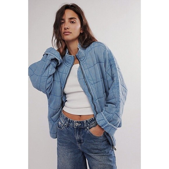 Free People Dolman Quilted Knit Jacket Top Oversized Zip-Up Slouchy L NWD 284212